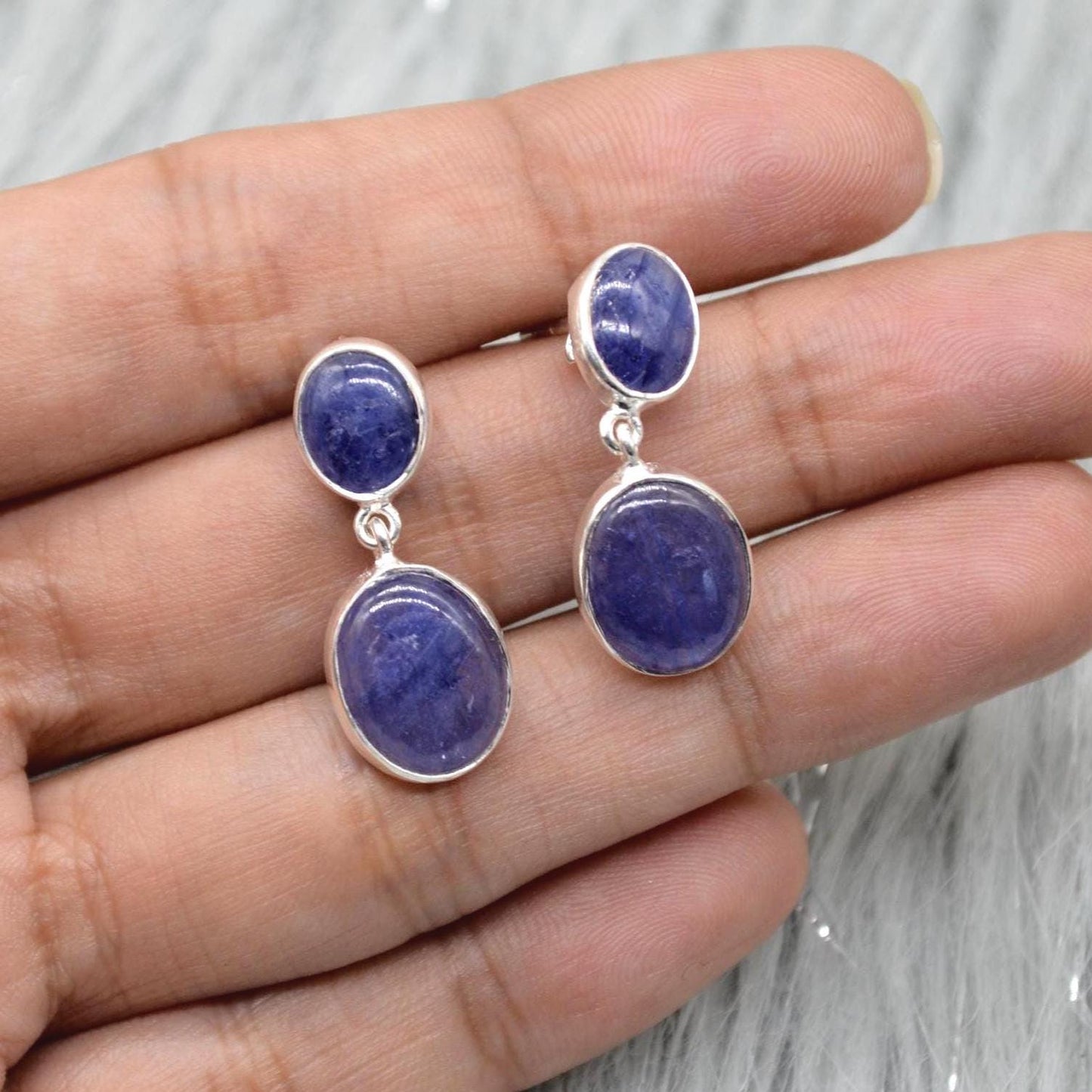 Blue Sapphire Sterling Silver Drop Earrings: September Birthstone