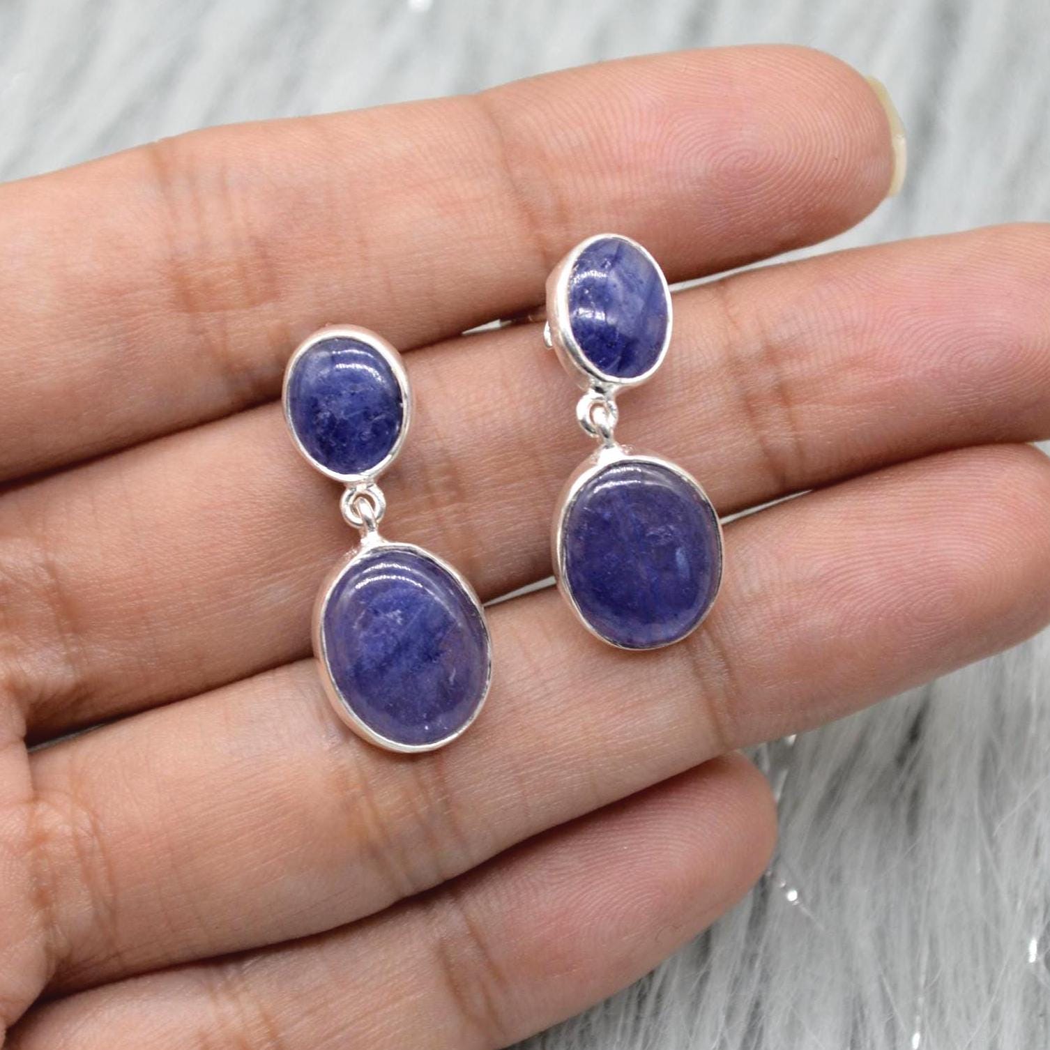 Blue Sapphire Sterling Silver Drop Earrings: September Birthstone