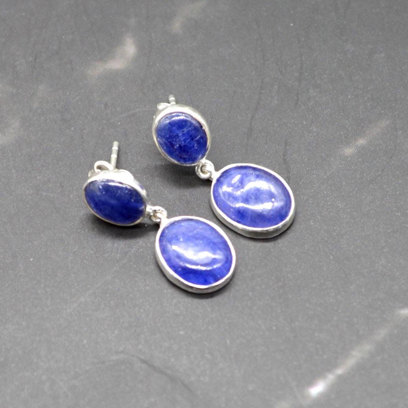 Blue Sapphire Sterling Silver Drop Earrings: September Birthstone