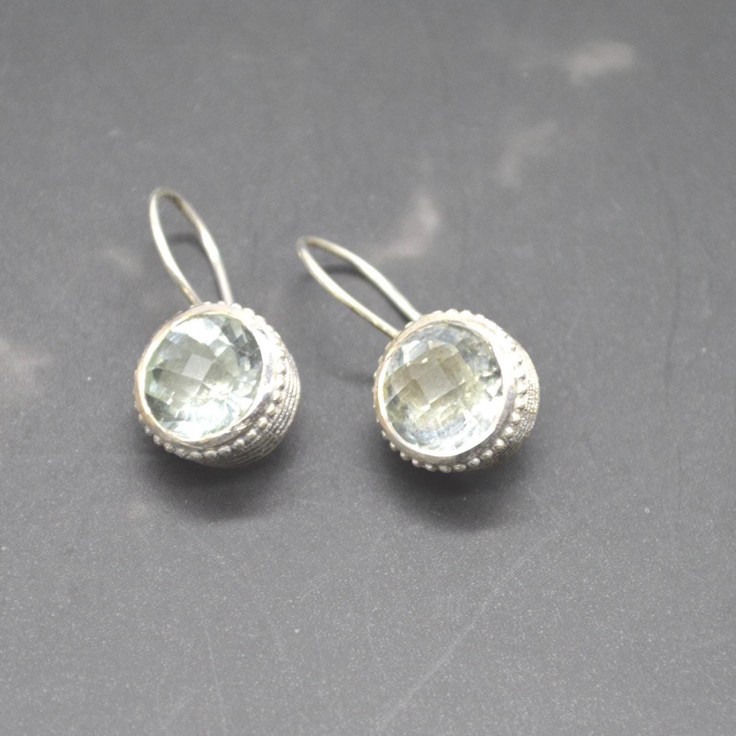 Green Amethyst Sterling Silver Drop Earrings: Minimalist February Birthstone