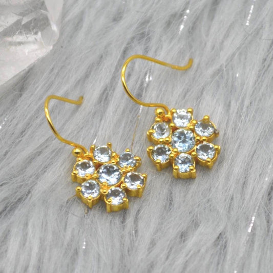 Blue Topaz Dangle Earrings: Sterling Silver Floral Drops, December Birthstone