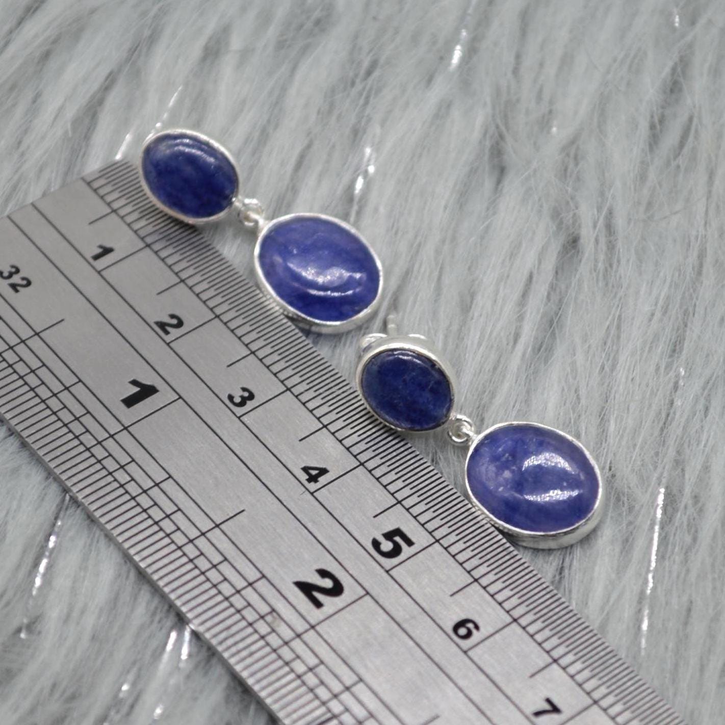 Blue Sapphire Sterling Silver Drop Earrings: September Birthstone
