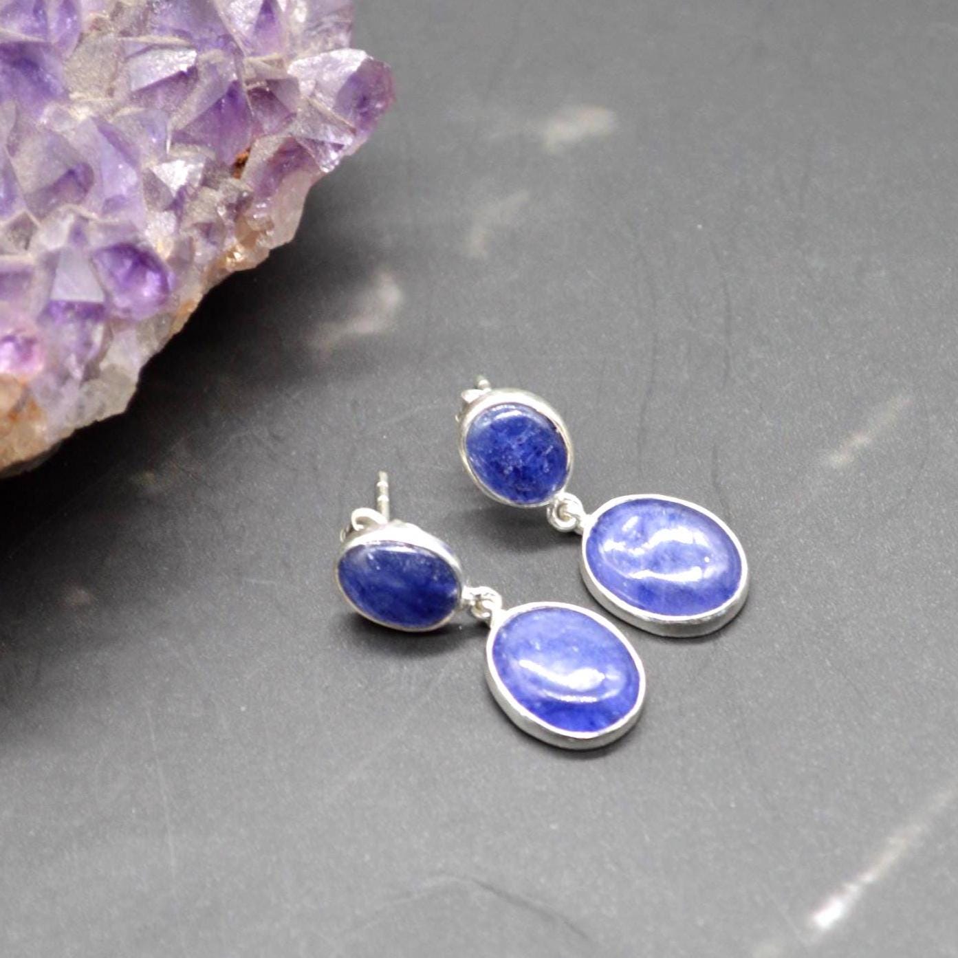 Blue Sapphire Sterling Silver Drop Earrings: September Birthstone