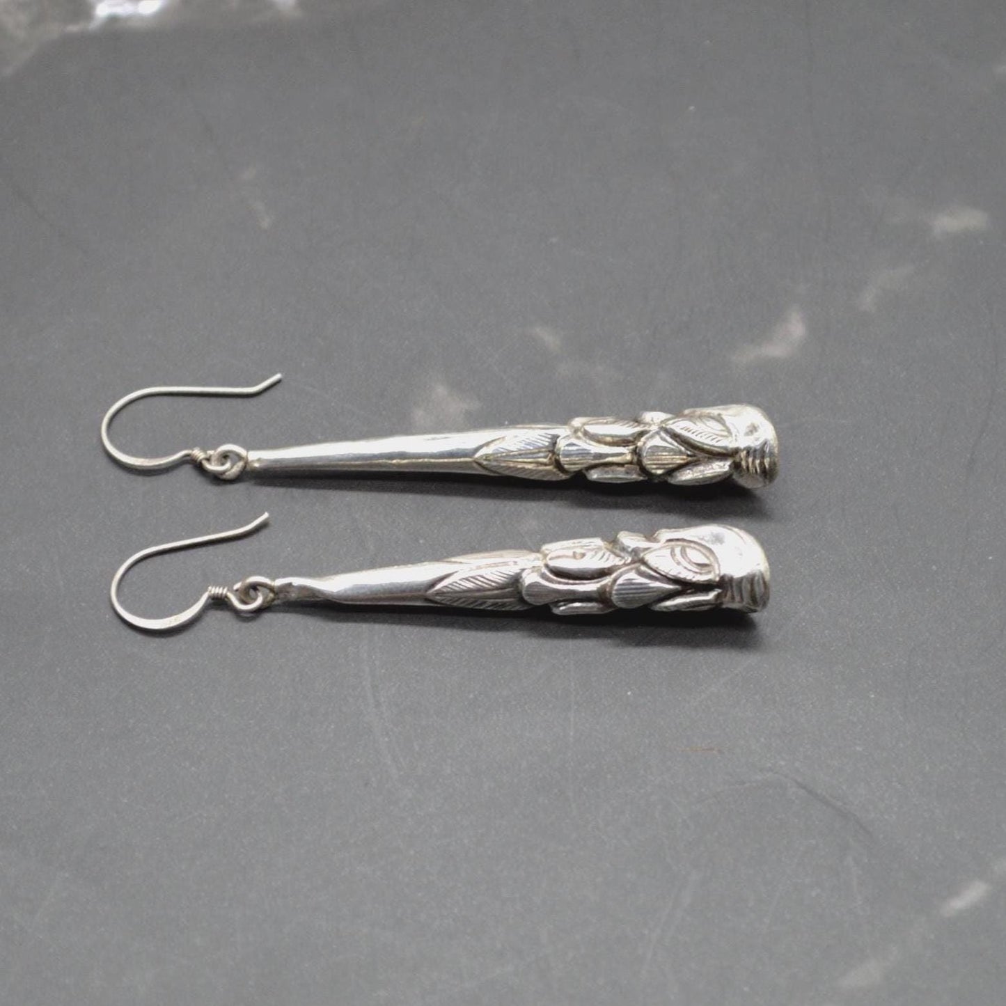 Oxidised Sterling Silver Earrings: Dragon Fish, Handmade Nepali Jewelry