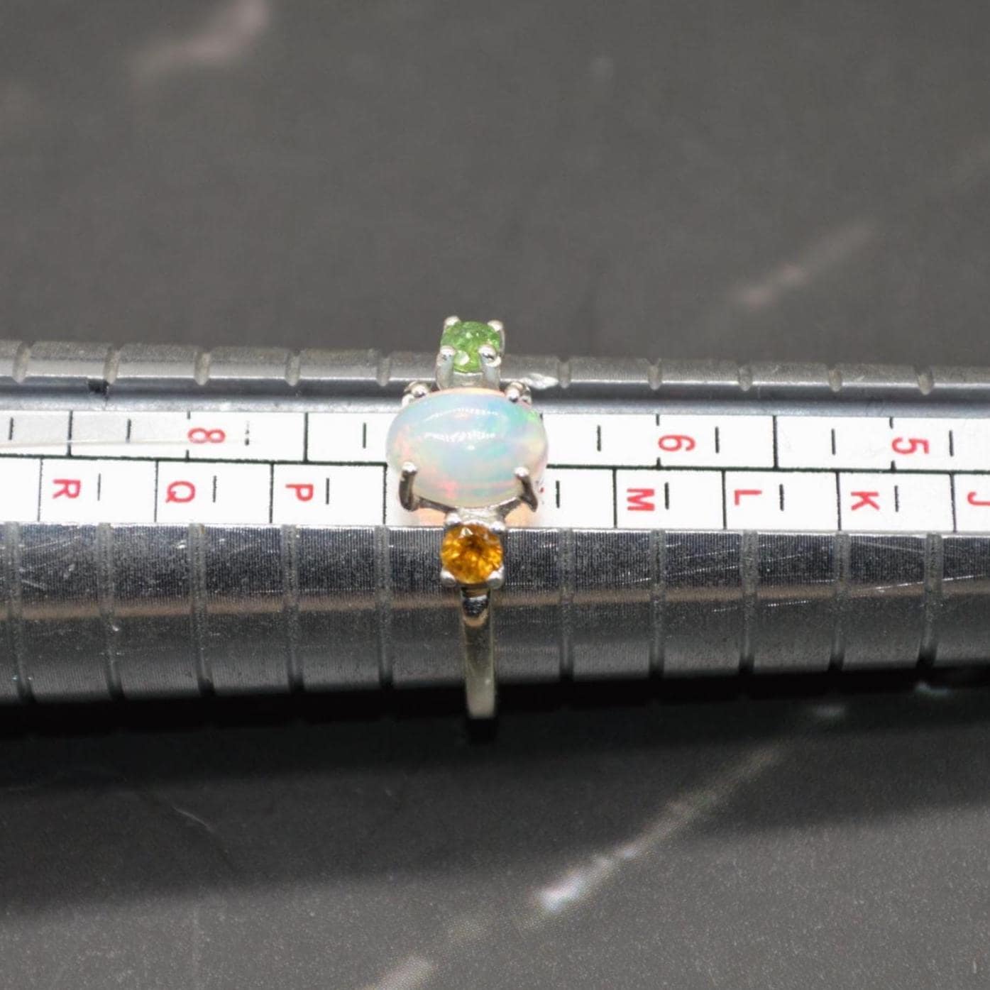Opal Tourmaline Sterling Silver Ring: UK Size N, October Birthstone, White Orange Green Gemstone