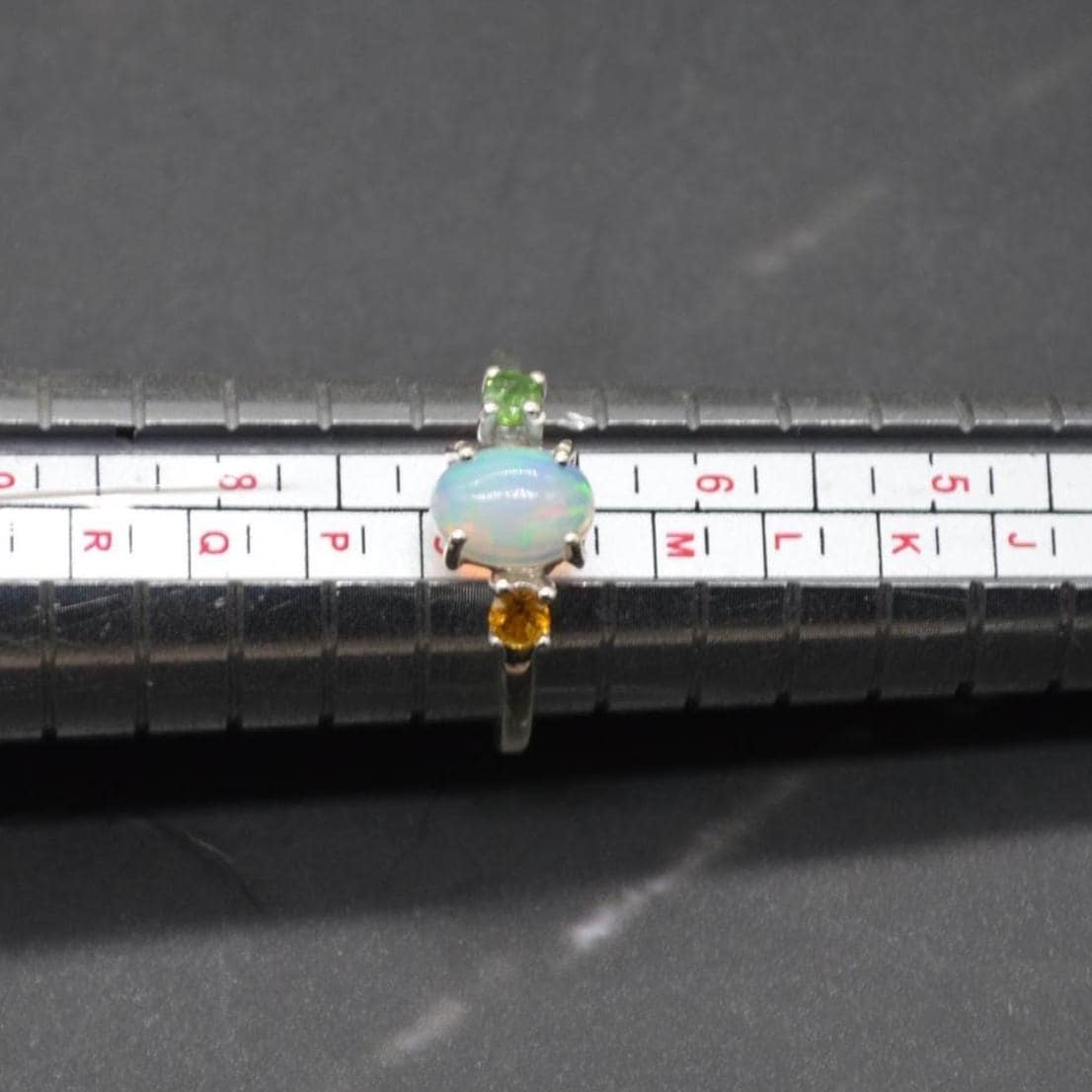 Opal Tourmaline Sterling Silver Ring: UK Size N, October Birthstone, White Orange Green Gemstone