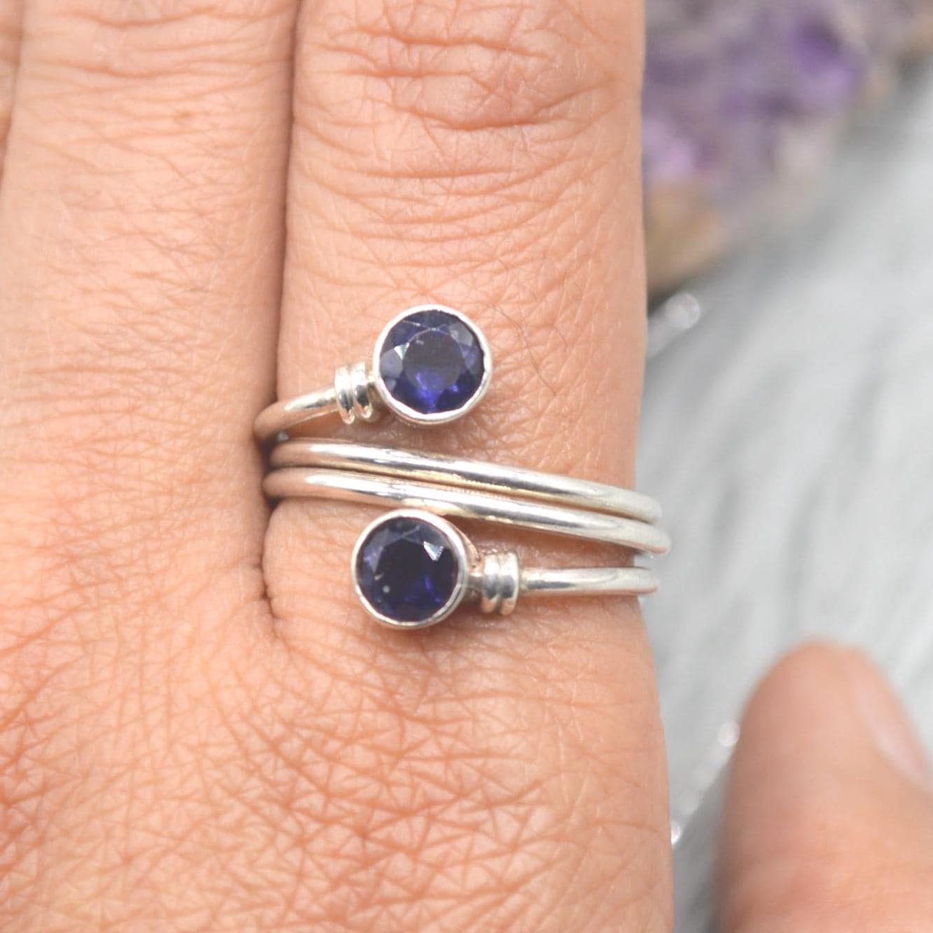 Iolite Sterling Silver Ring: Dainty Blue Gemstone Jewelry, UK Size N 1/2