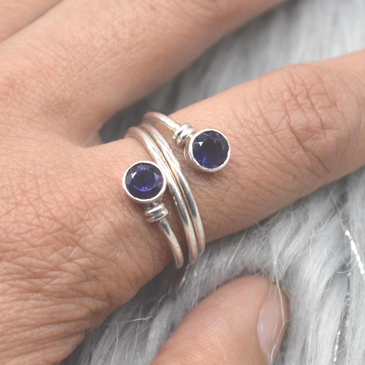 Iolite Sterling Silver Ring: Dainty Blue Gemstone Jewelry, UK Size N 1/2