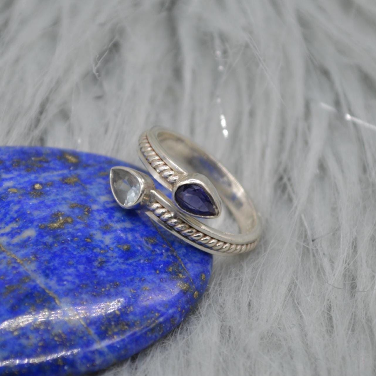 Aquamarine Iolite Sterling Silver Ring: UK Size N, Dainty March Birthstone, Blue Gemstone Jewelry