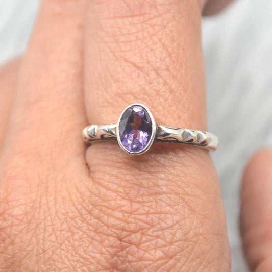 Amethyst Sterling Silver Ring: February Birthstone Jewelry, Purple Gemstone, Everyday Stacking Ring