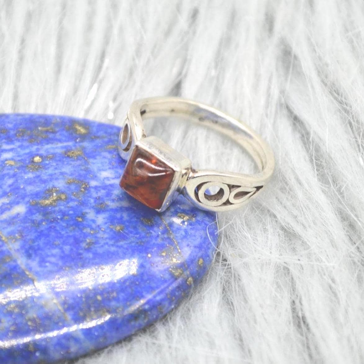 Red Amber Sterling Silver Ring: UK Size N, Stacking Ring, Gemstone Jewelry