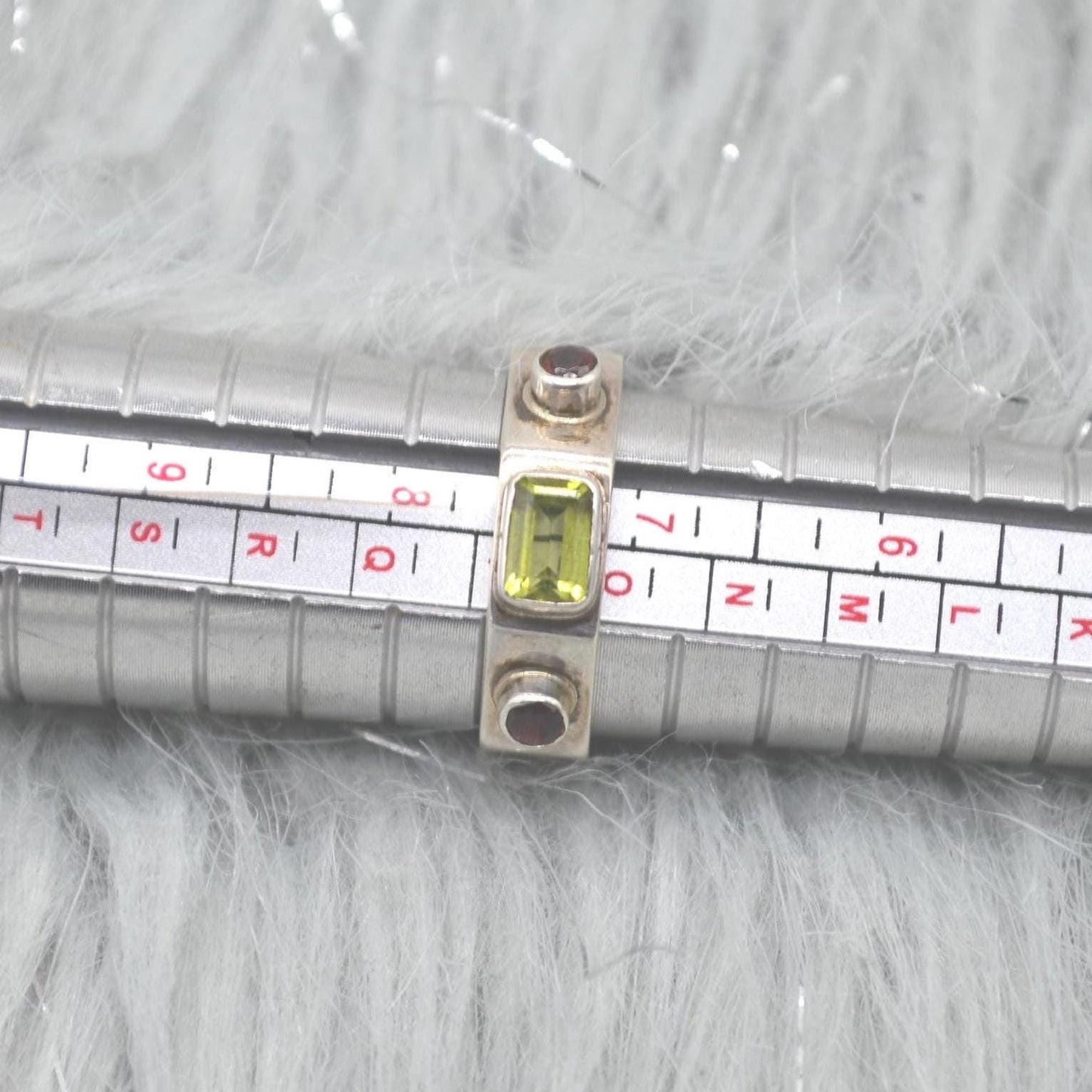 Peridot Garnet Sterling Silver Ring: Size O, August January Birthstone, Green Red Gemstone Jewelry
