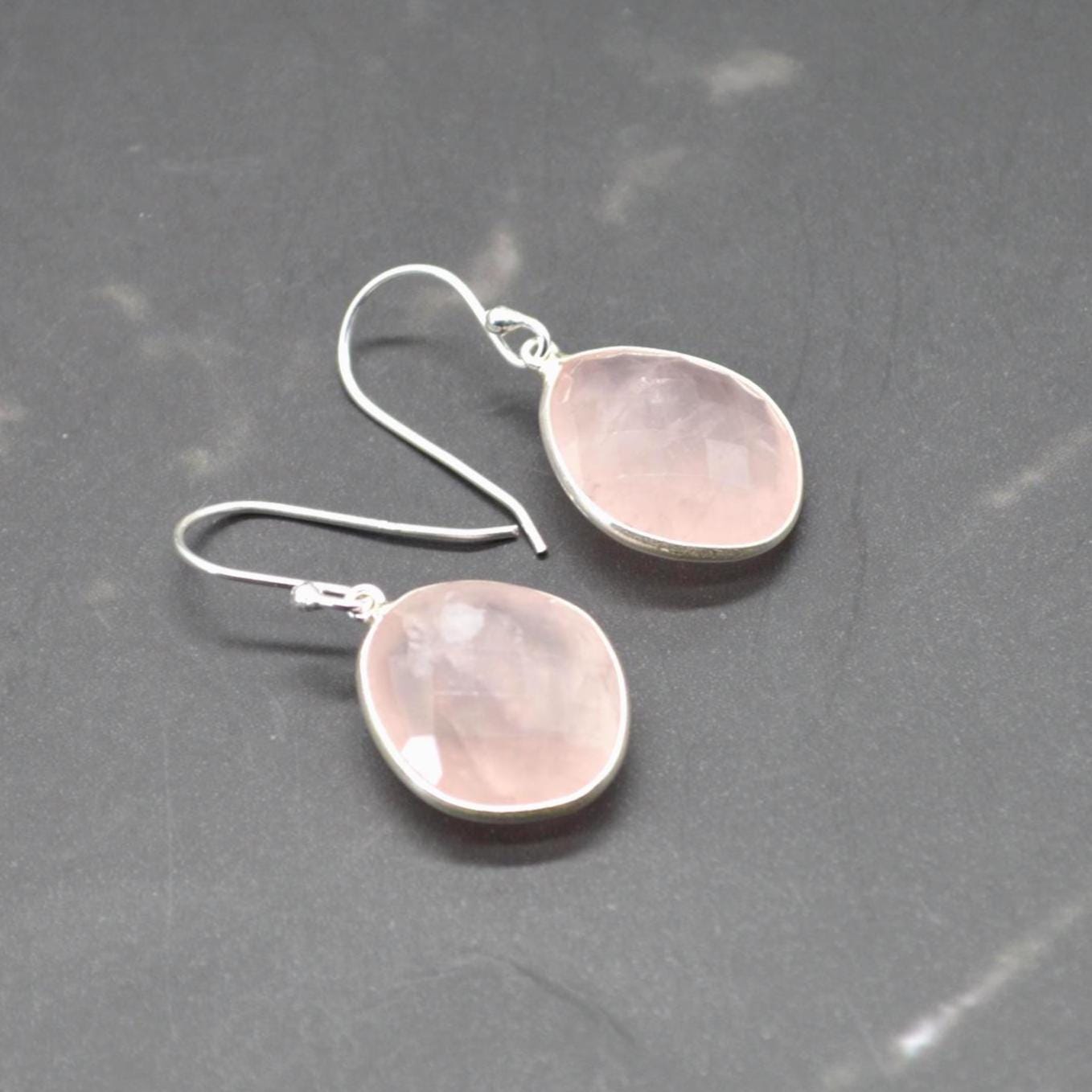 Rose Quartz Silver Teardrop Earrings: Handmade Pink Gemstone Jewelry