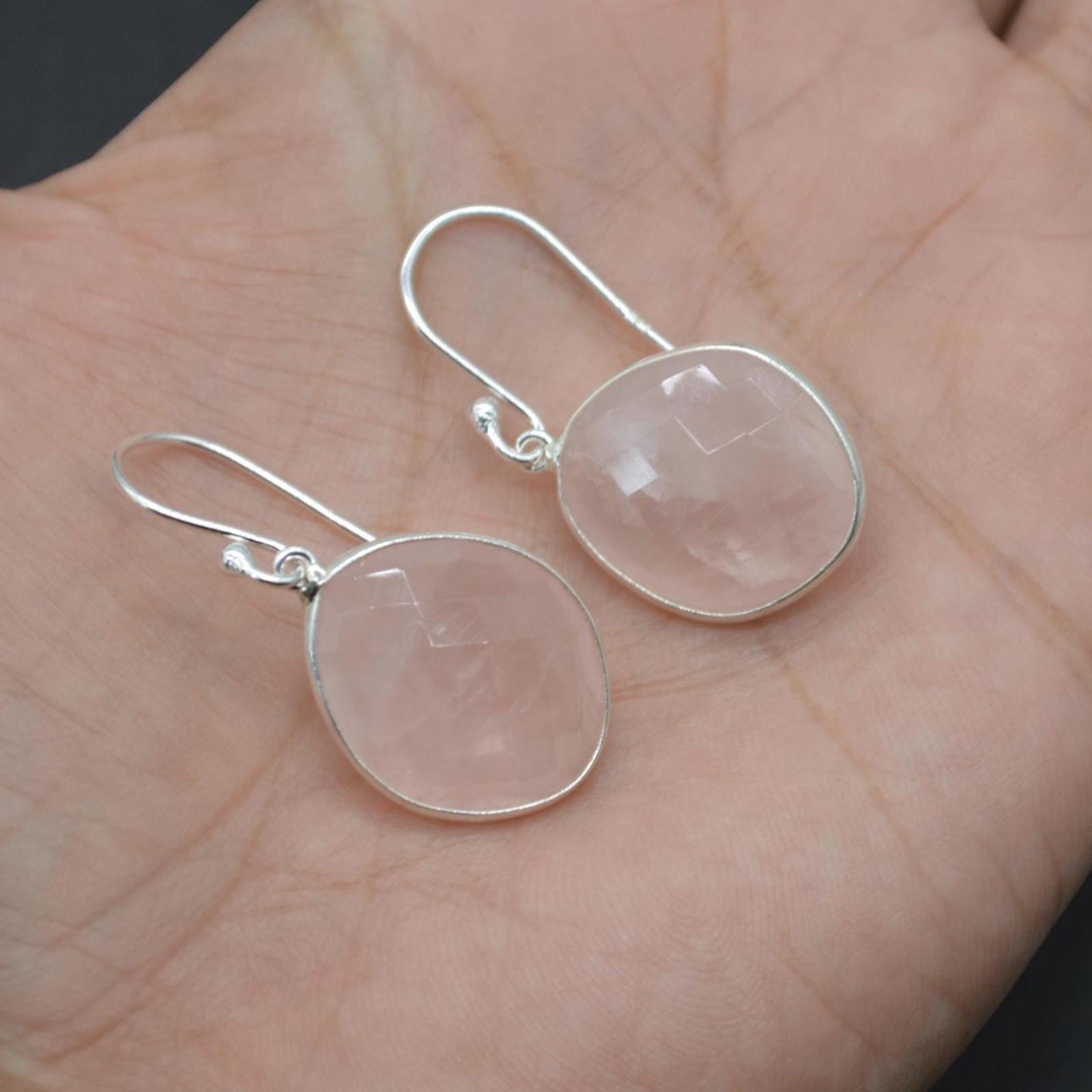 Rose Quartz Silver Teardrop Earrings: Handmade Pink Gemstone Jewelry
