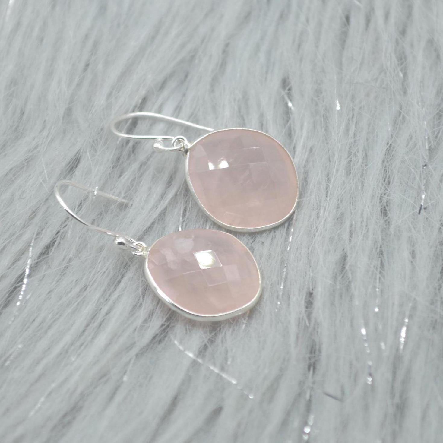 Rose Quartz Silver Teardrop Earrings: Handmade Pink Gemstone Jewelry