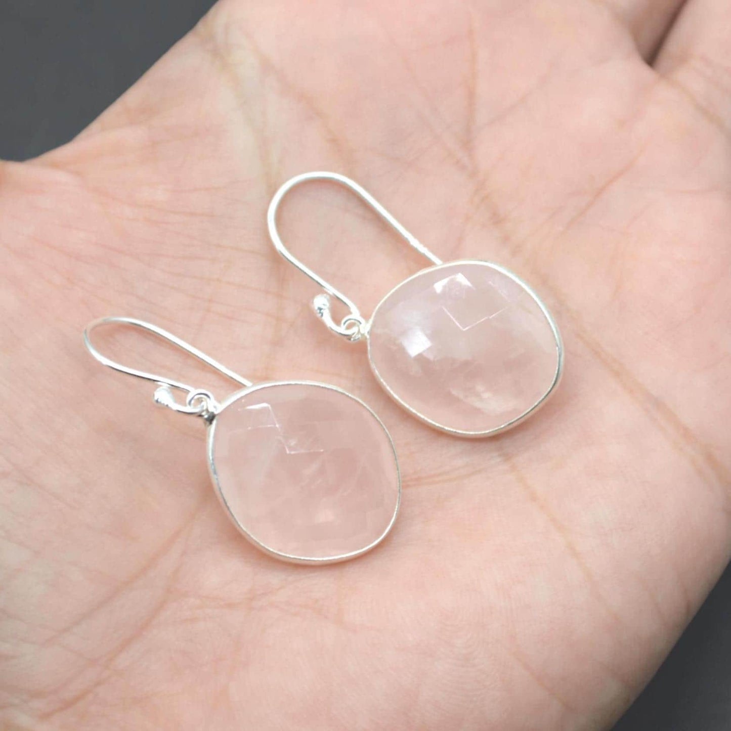 Rose Quartz Silver Teardrop Earrings: Handmade Pink Gemstone Jewelry
