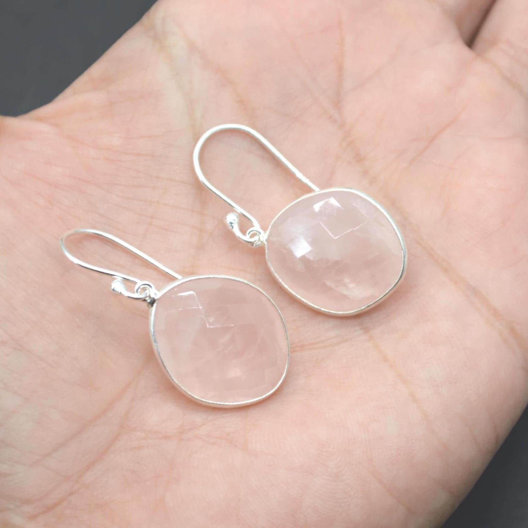 Rose Quartz Silver Teardrop Earrings: Handmade Pink Gemstone Jewelry