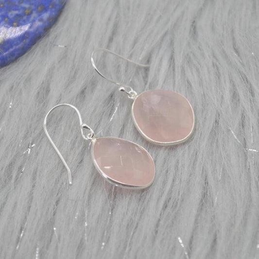 Rose Quartz Silver Teardrop Earrings: Handmade Pink Gemstone Jewelry
