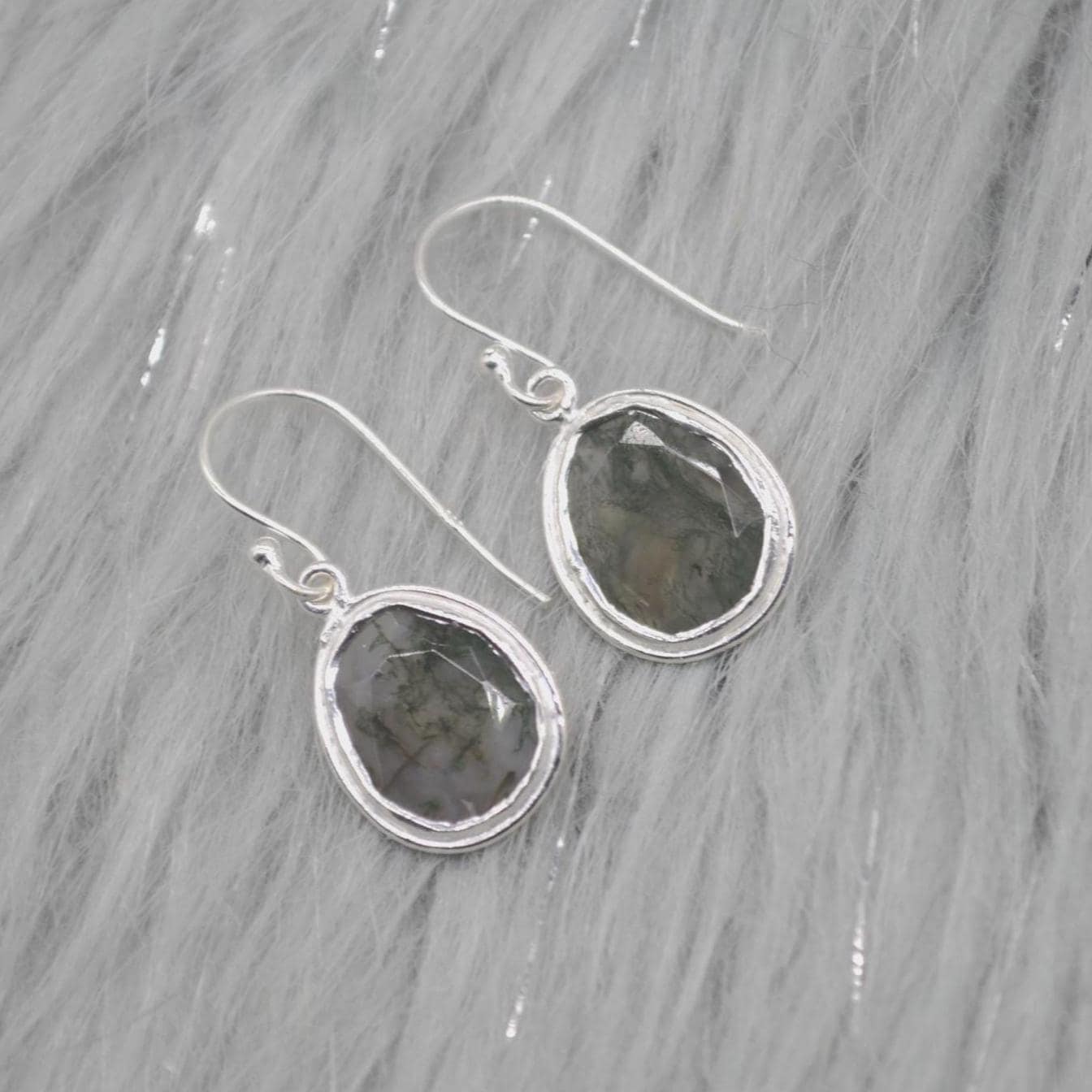 Moss Agate Sterling Silver Earrings: Green Gemstone Jewelry