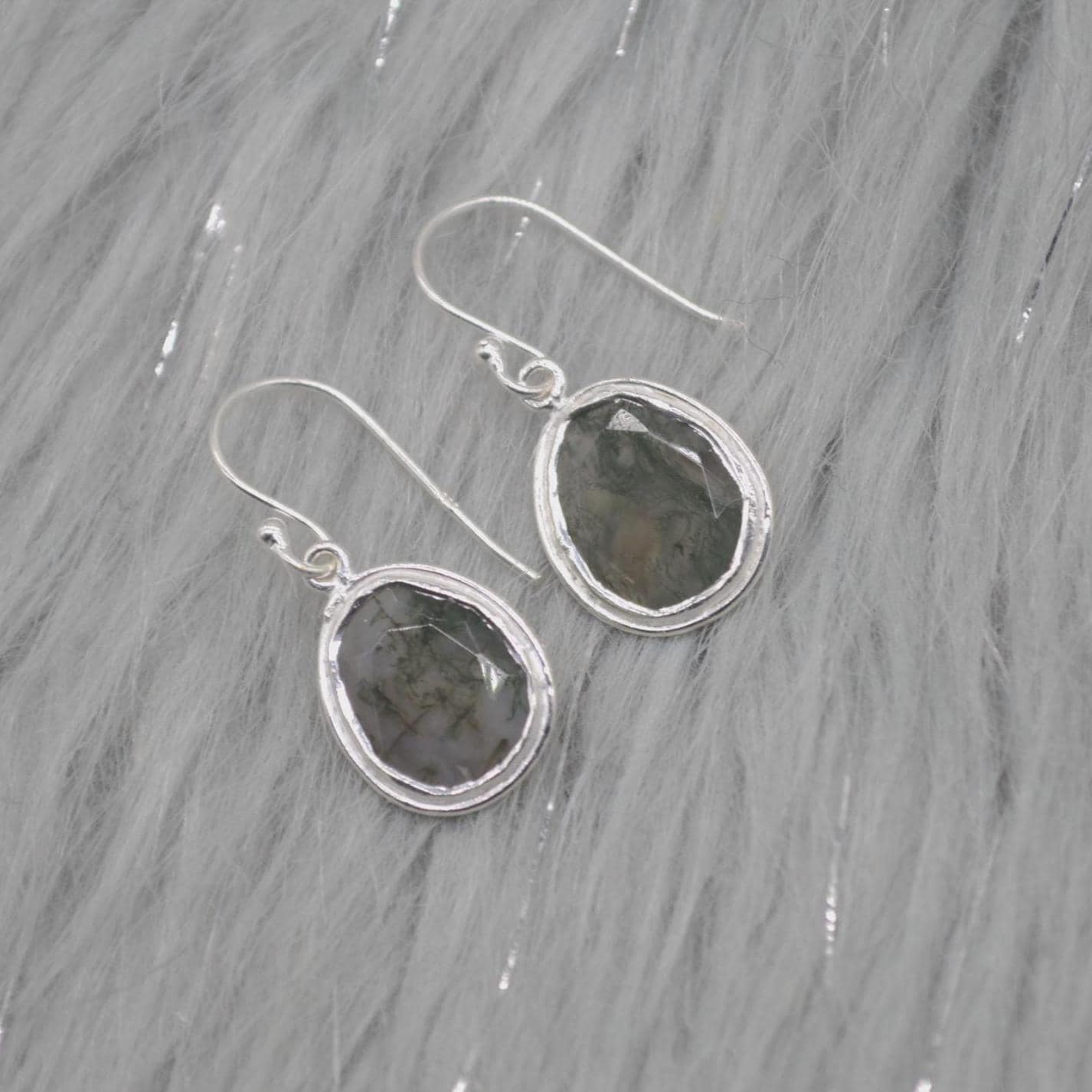 Moss Agate Sterling Silver Earrings: Green Gemstone Jewelry