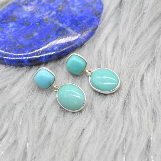Blue Turquoise Silver Drop Earrings: December Birthstone, Sterling Silver, Boho Gemstone Jewelry