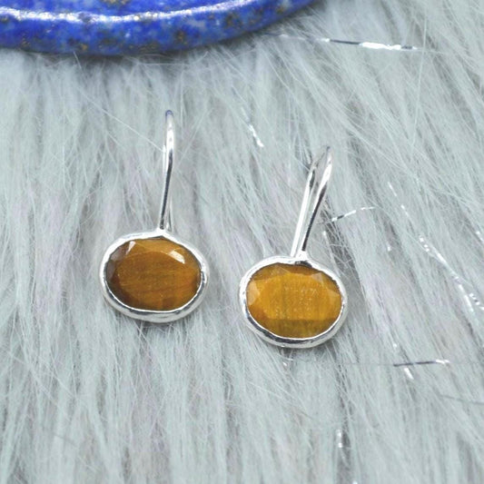 Tiger's Eye Silver Drop Earrings: Gold or Silver, Brown Gemstone Jewelry