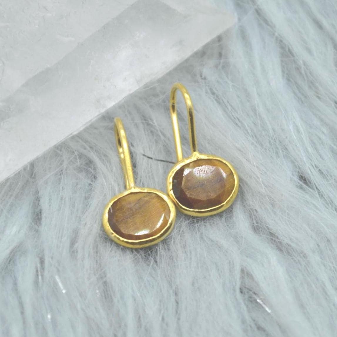 Tiger's Eye Silver Drop Earrings: Gold or Silver, Brown Gemstone Jewelry