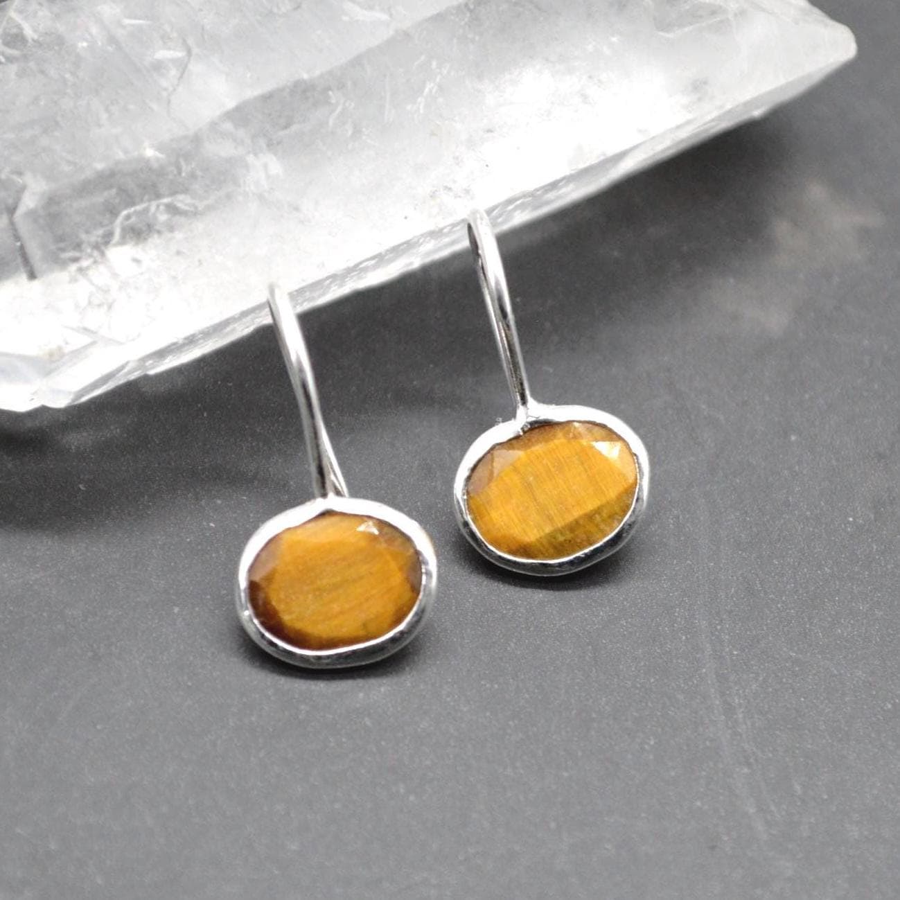 Tiger's Eye Silver Drop Earrings: Gold or Silver, Brown Gemstone Jewelry