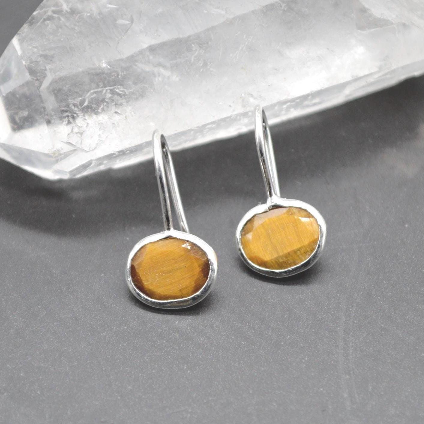 Tiger's Eye Silver Drop Earrings: Gold or Silver, Brown Gemstone Jewelry
