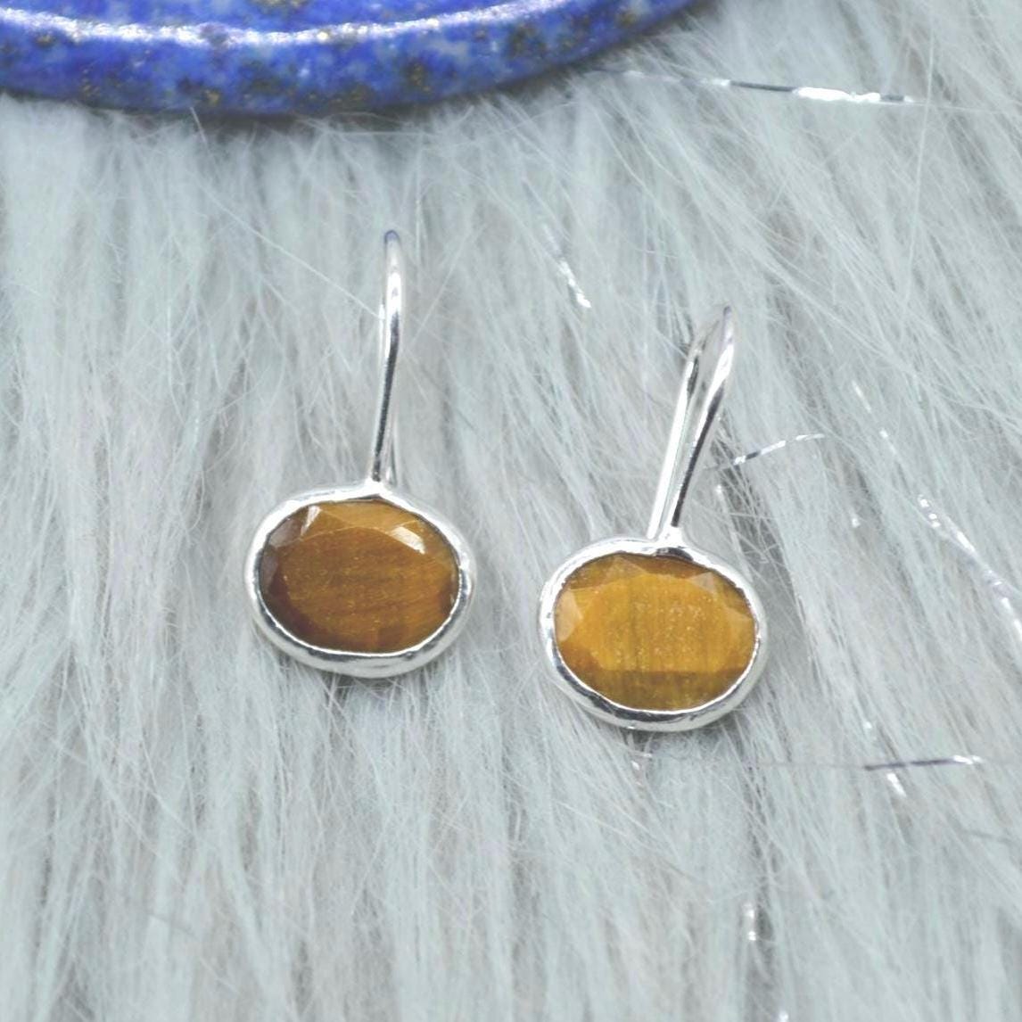 Tiger's Eye Silver Drop Earrings: Gold or Silver, Brown Gemstone Jewelry