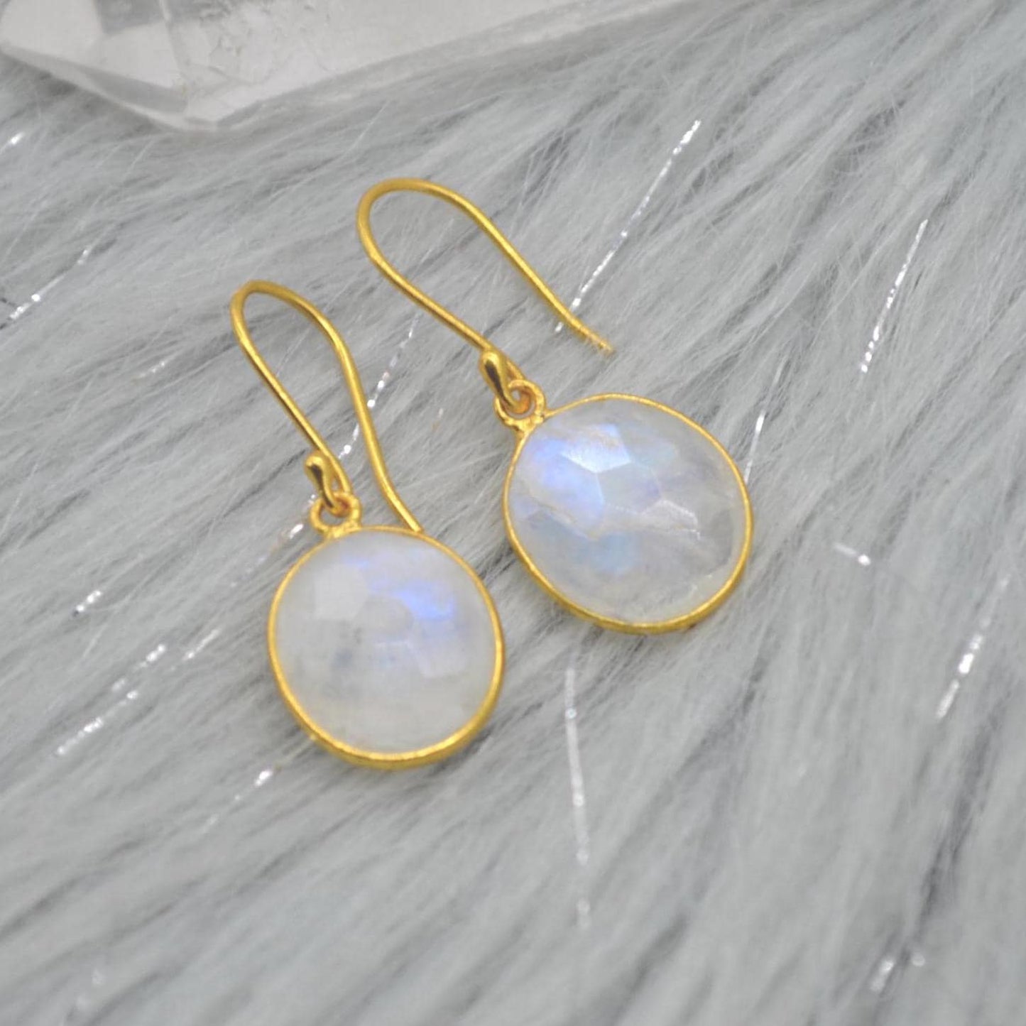 Rainbow Moonstone Gold Drop Earrings: Sterling Silver, June Birthstone, Oval Jewelry