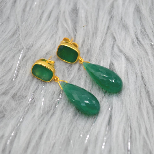 Green Onyx Gold Drop Earrings: Sterling Silver Jewelry, Gemstone Teardrop Earrings