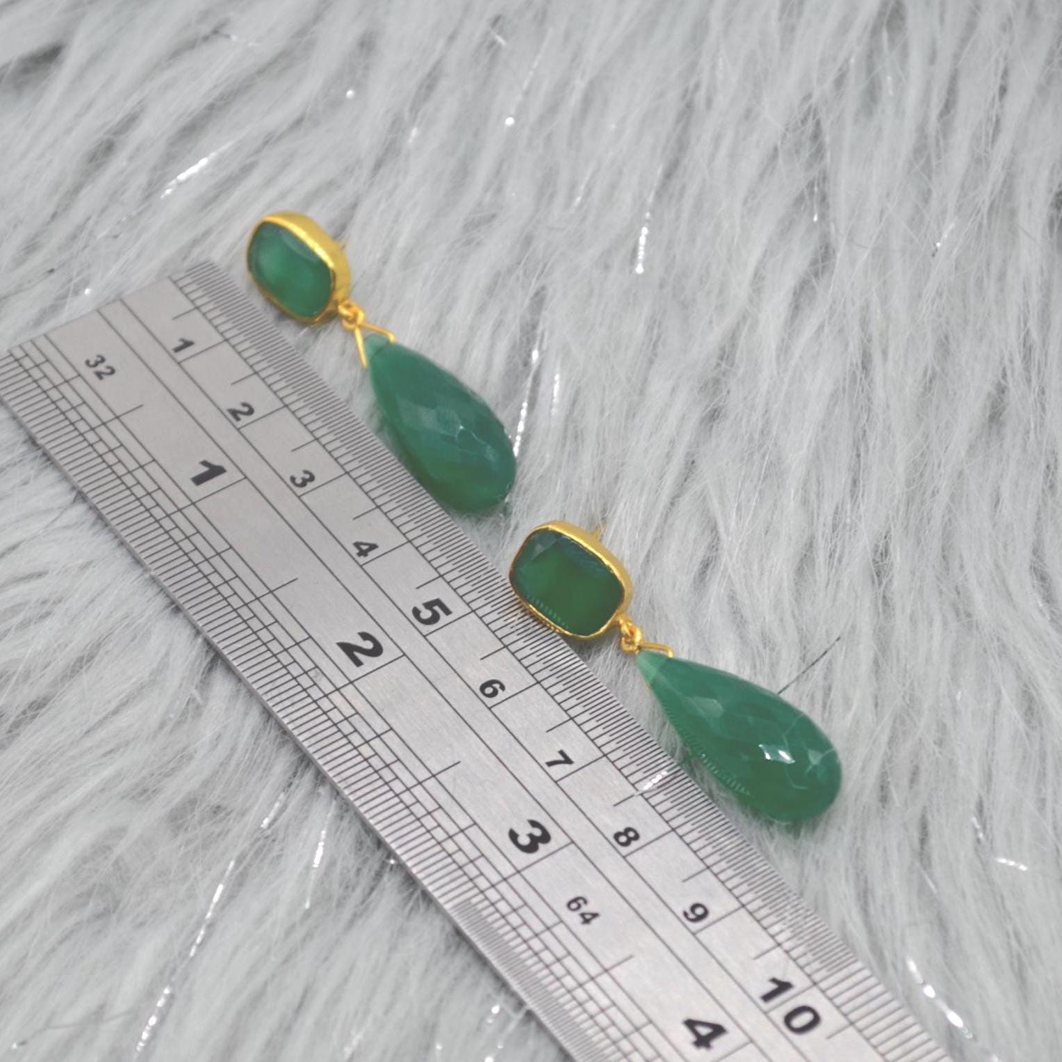 Green Onyx Gold Drop Earrings: Sterling Silver Jewelry, Gemstone Teardrop Earrings