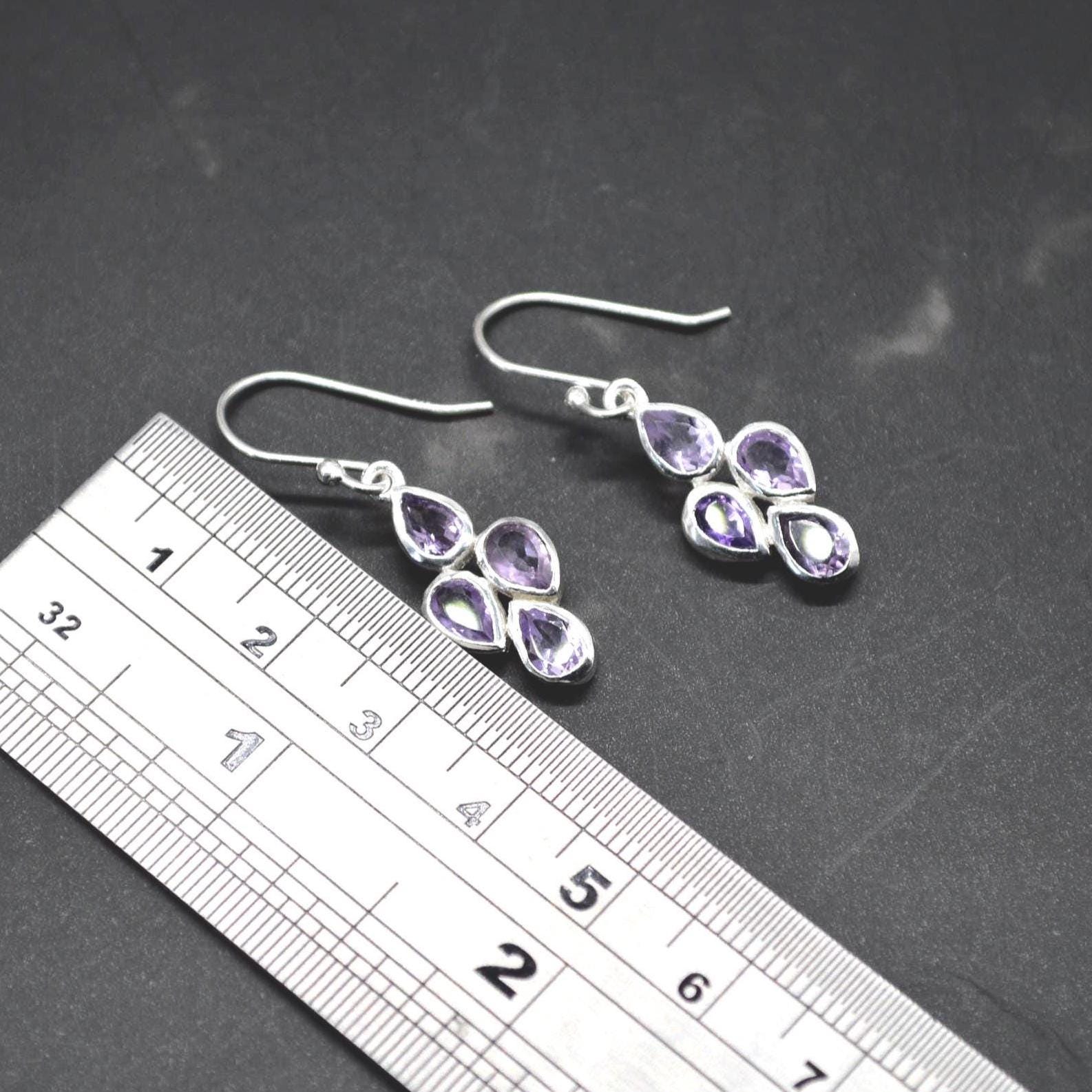 Amethyst Sterling Silver Drop Earrings: February Birthstone, Purple Gemstone Floral Jewelry