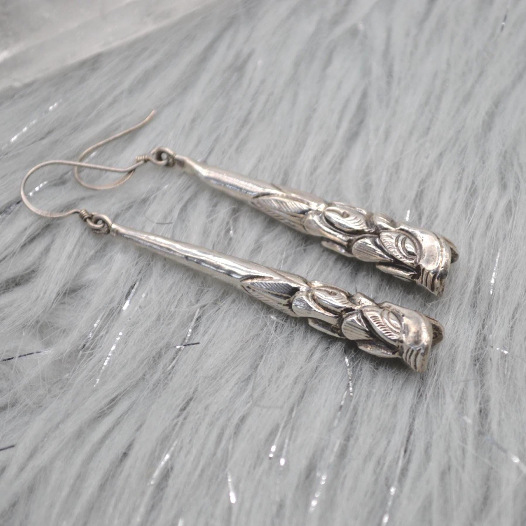 Oxidised Sterling Silver Earrings: Dragon Fish, Handmade Nepali Jewelry