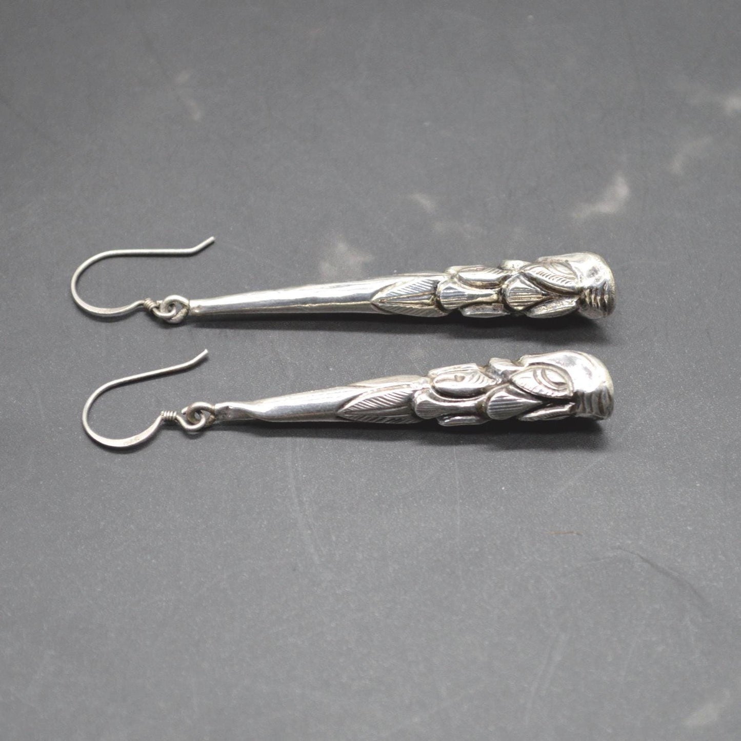 Oxidised Sterling Silver Earrings: Dragon Fish, Handmade Nepali Jewelry