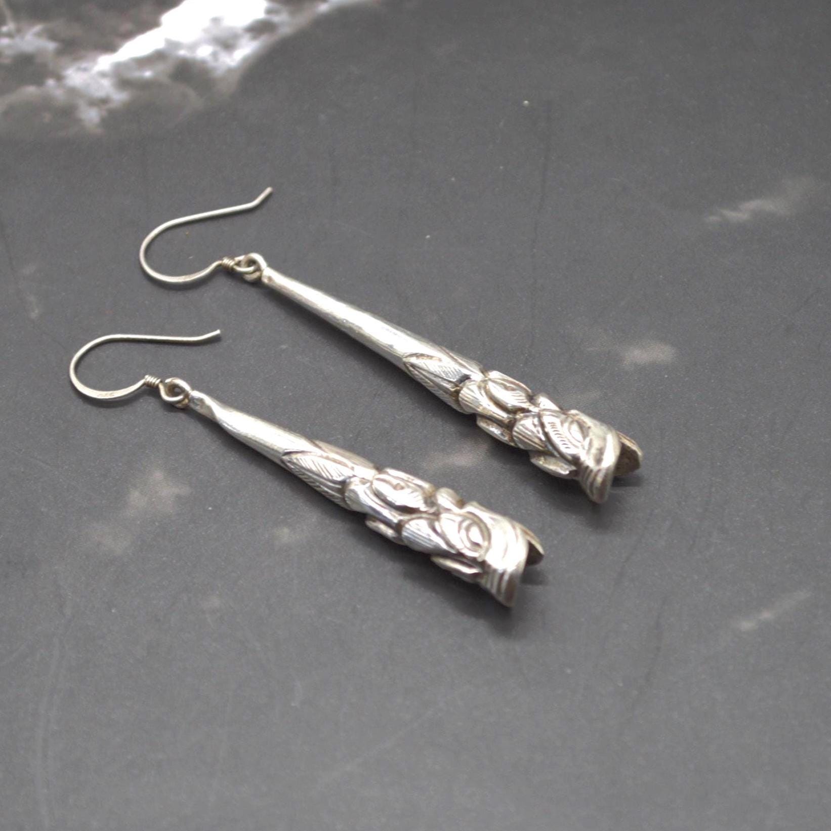 Oxidised Sterling Silver Earrings: Dragon Fish, Handmade Nepali Jewelry
