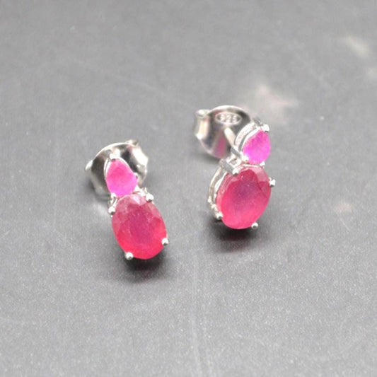 Red Ruby Sterling Silver Stud Earrings: Minimalist July Birthstone Jewelry