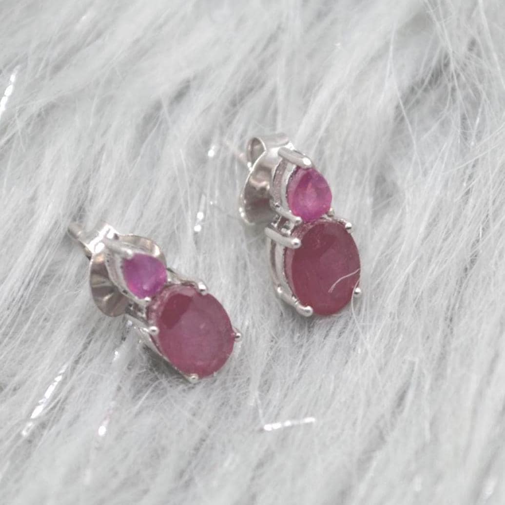 Red Ruby Sterling Silver Stud Earrings: Minimalist July Birthstone Jewelry