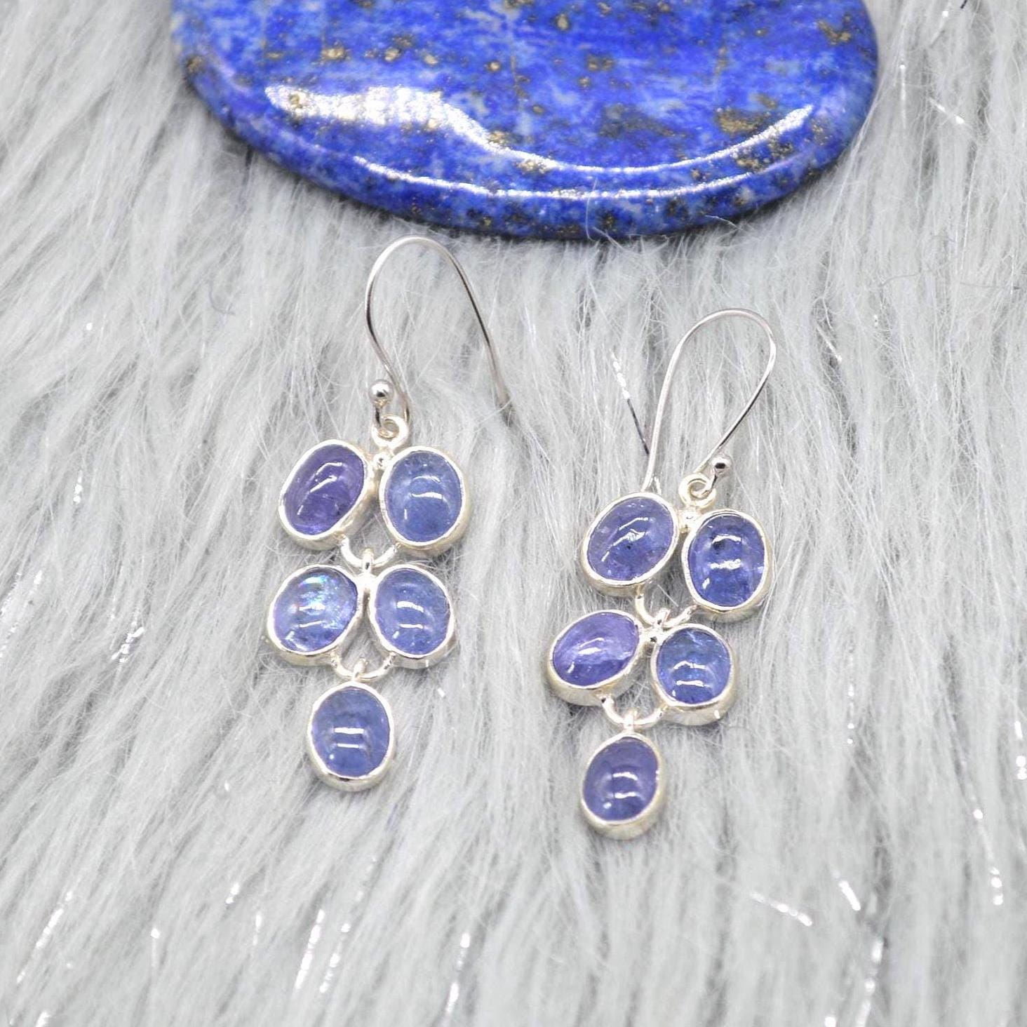 Tanzanite Sterling Silver Drop Earrings: December Birthstone, Blue Gemstone Drop Jewelry