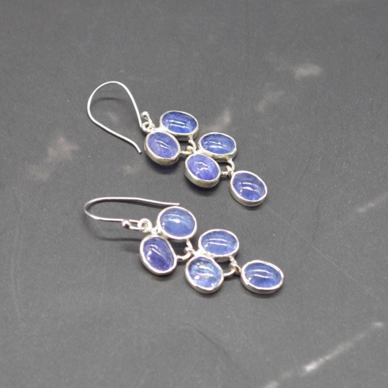 Tanzanite Sterling Silver Drop Earrings: December Birthstone, Blue Gemstone Drop Jewelry