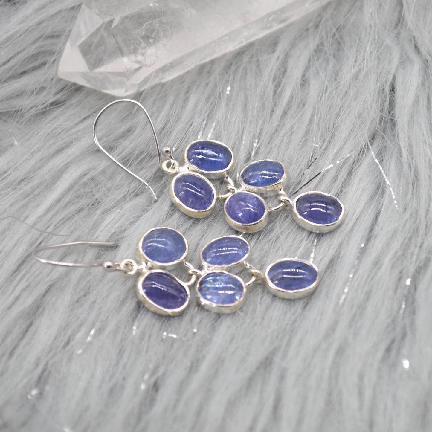 Tanzanite Sterling Silver Drop Earrings: December Birthstone, Blue Gemstone Drop Jewelry