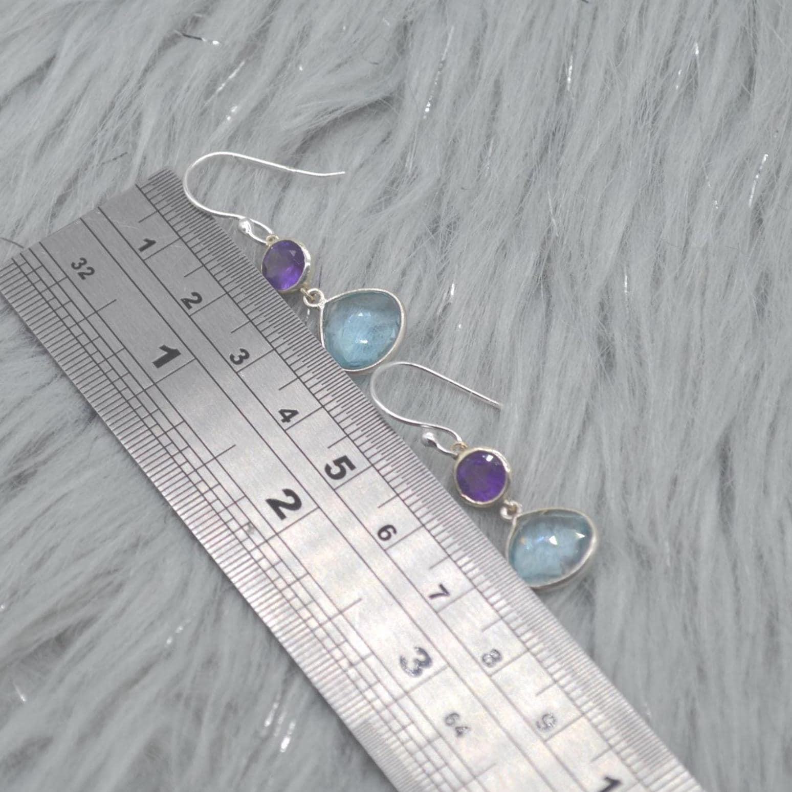 Amethyst Blue Topaz Silver Earrings: Dangle Drop, Blue Purple Gemstone Jewelry, February December Birthstone