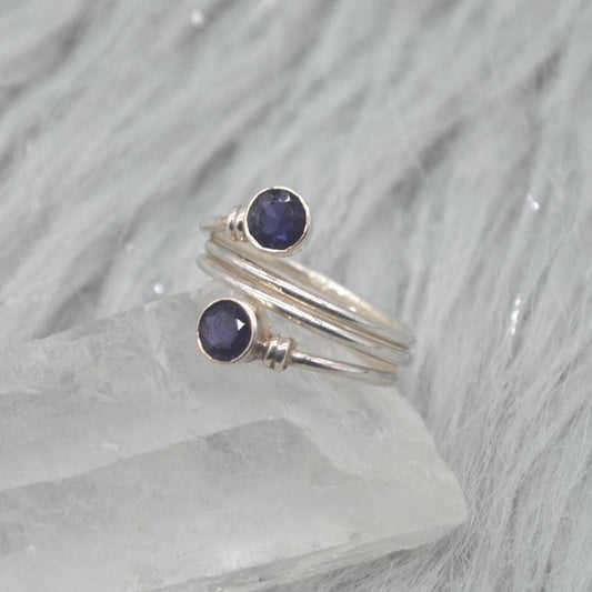 Iolite Sterling Silver Ring: Dainty Blue Gemstone Jewelry, UK Size N 1/2