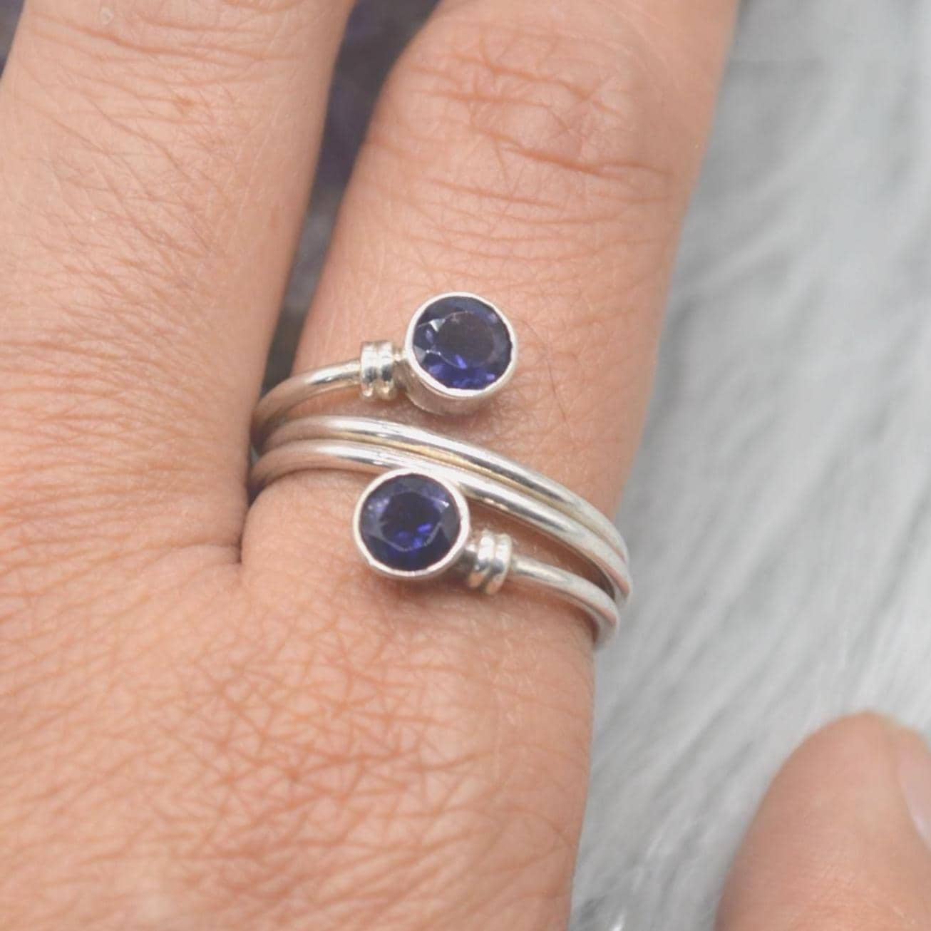 Iolite Sterling Silver Ring: Dainty Blue Gemstone Jewelry, UK Size N 1/2