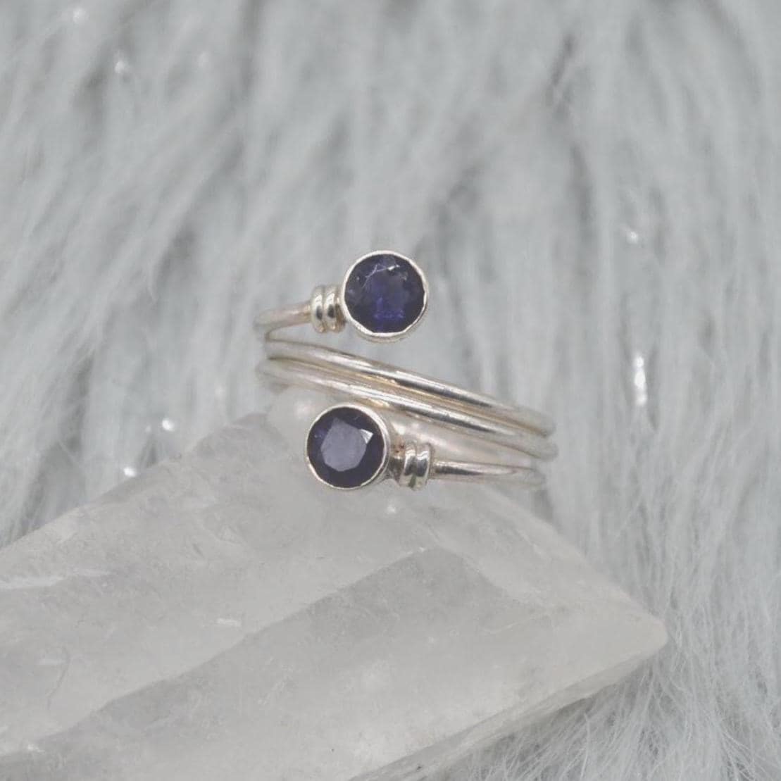 Iolite Sterling Silver Ring: Dainty Blue Gemstone Jewelry, UK Size N 1/2