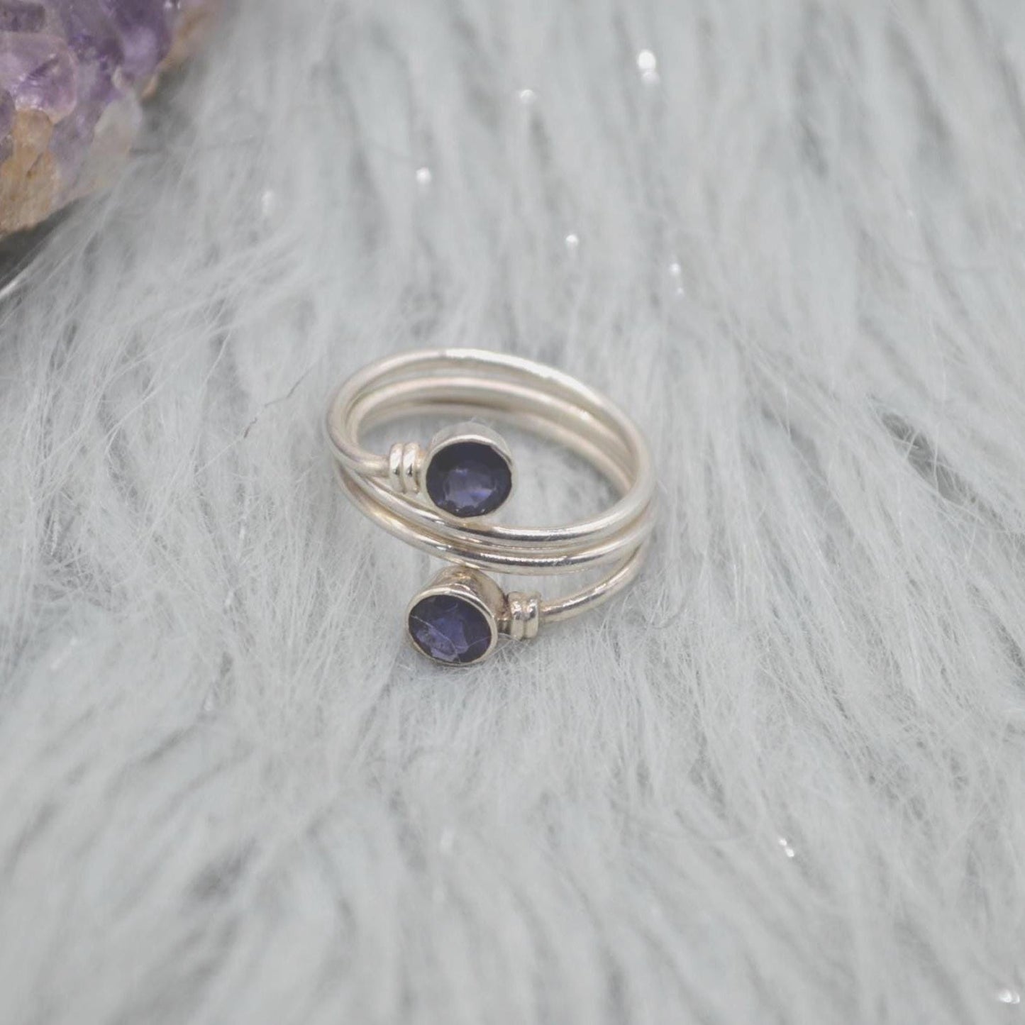 Iolite Sterling Silver Ring: Dainty Blue Gemstone Jewelry, UK Size N 1/2