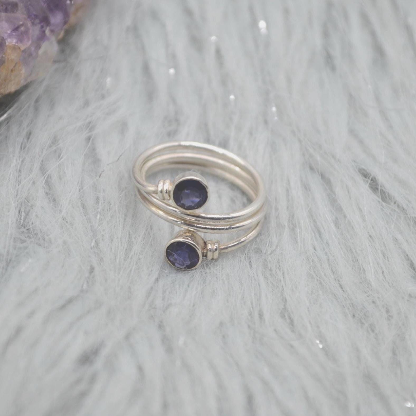 Iolite Sterling Silver Ring: Dainty Blue Gemstone Jewelry, UK Size N 1/2