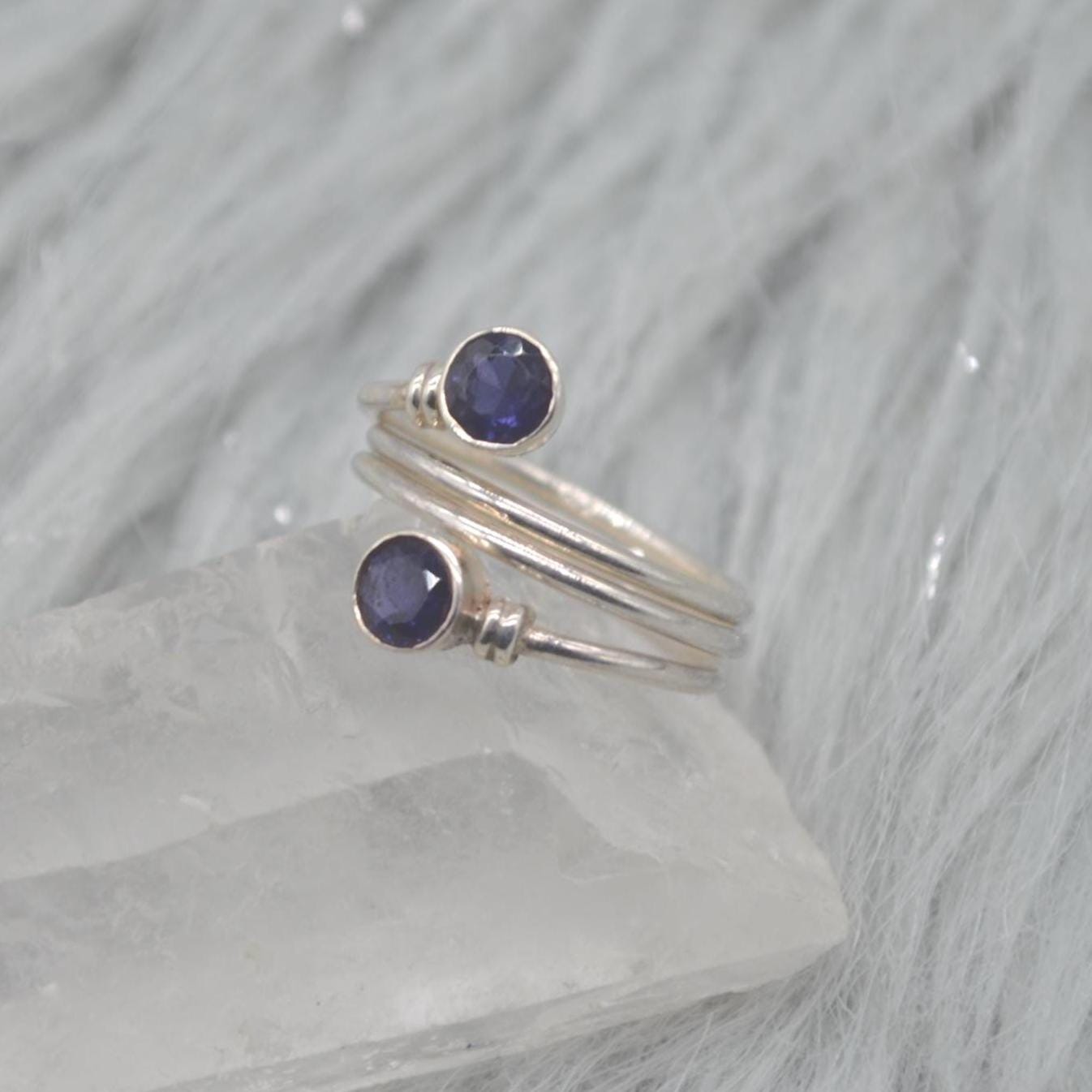Iolite Sterling Silver Ring: Dainty Blue Gemstone Jewelry, UK Size N 1/2