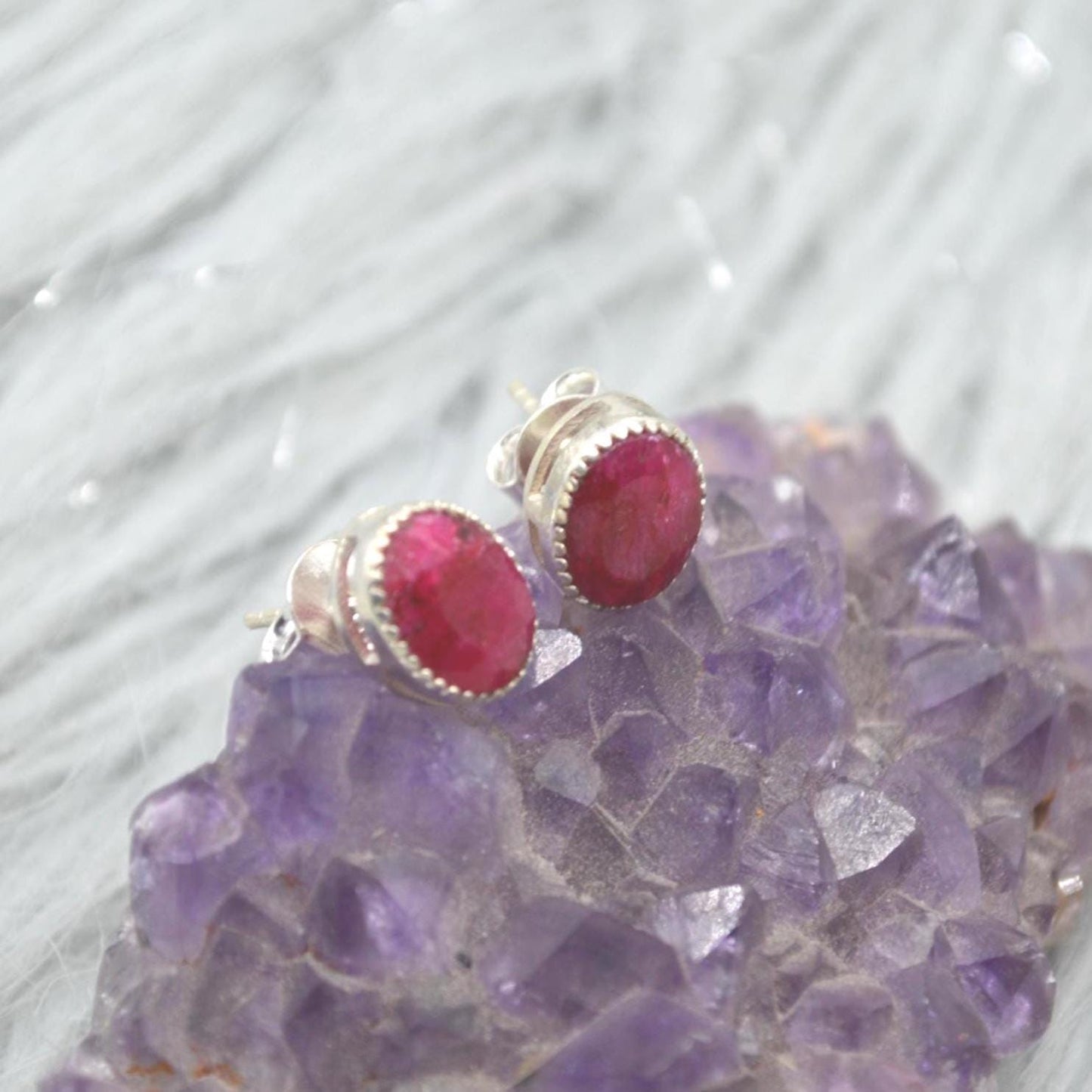 Red Sillimanite Silver Stud Earrings: Sterling Silver Oval Gemstone Jewelry